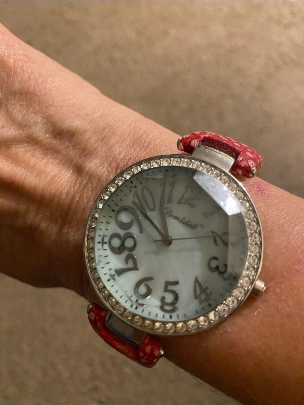 Bombshell Sportswear Red Strap Crystal-Bezel Women's Watch